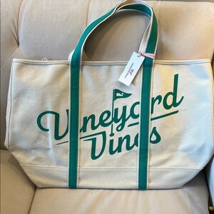 Vineyard Vines Cream Tote with Green Accents